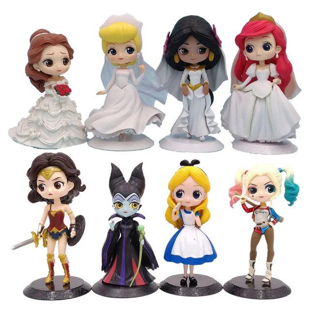 Disney Princess Figure Q Posket Mulan Ariel Bell Elsa Belle Cake Decorating Toy 14cm Car Model Girl Birthday Gift 4