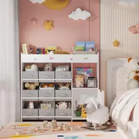 Kids Bookshelf, Toy Storage Organizer with Bookcase, Children's Toy Shelf with 9 Bins for Children's Room, Playroom, Hallway, 2