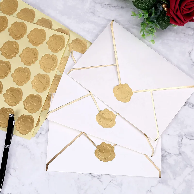 125Pcs Gold Embossed Heart Sticker Thank You Envelope Sealing Sticker Wedding Party Invitation Card Christmas Gift Decoration