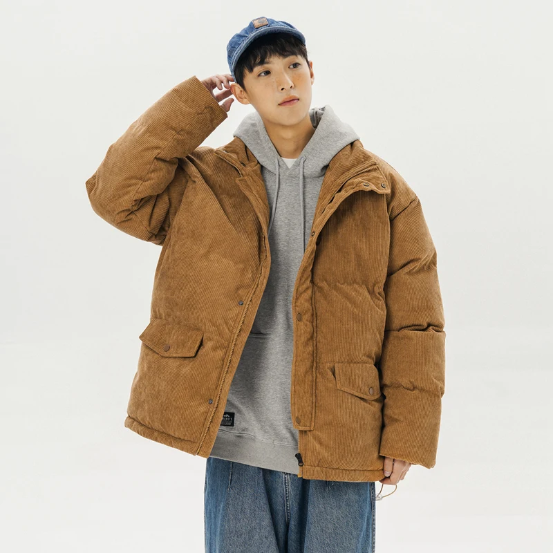 

Oversize Men's Jacket Winter Corduroy Parkas Stand Collar Cotton-Padded Jacket High Street Thick Warm Vintage Fashion Jacket