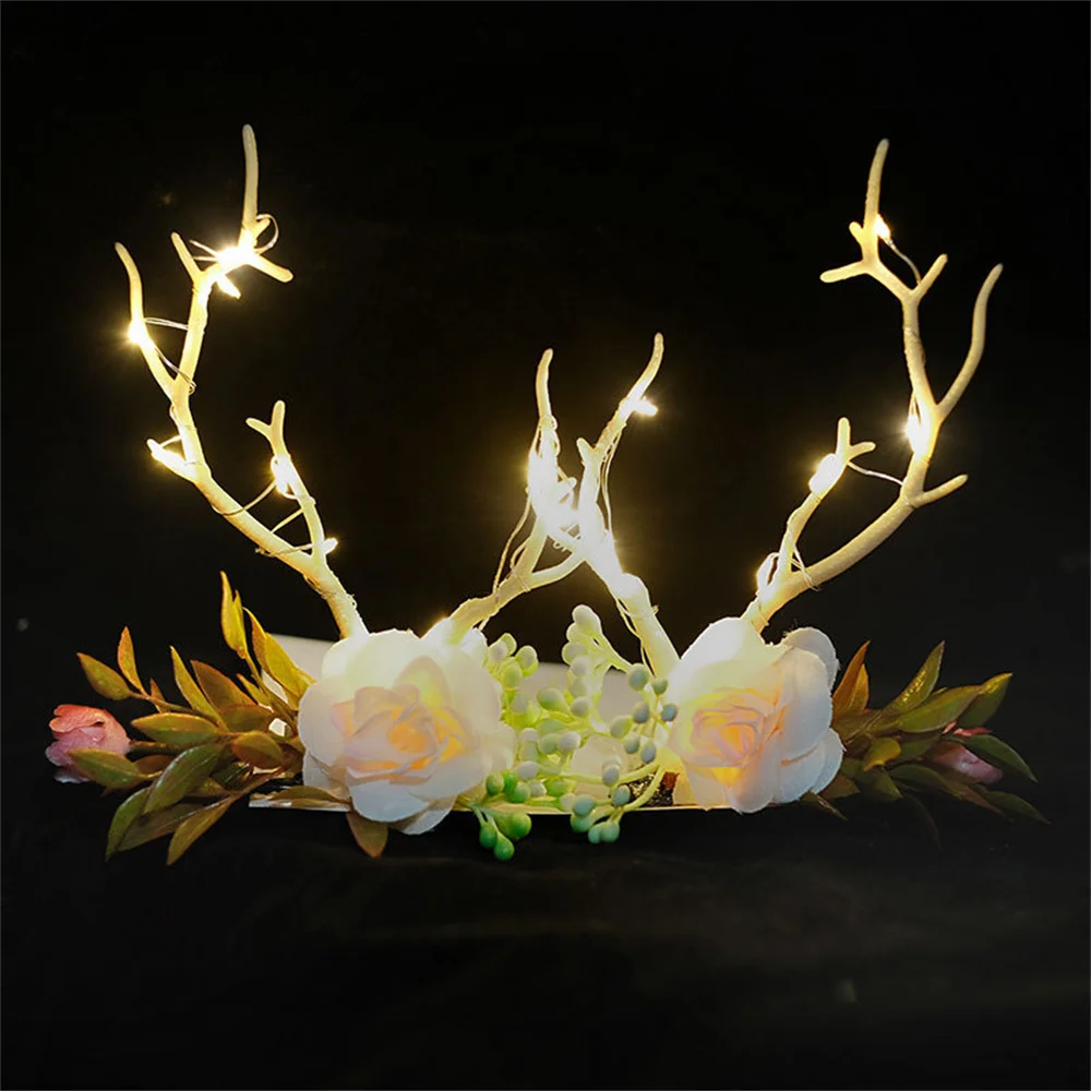 LED Christmas Antler Headwear for Women Glowing Elk Horn Hair Clip Christmas Gift Elk Hairpin with Lights Navidad Decor