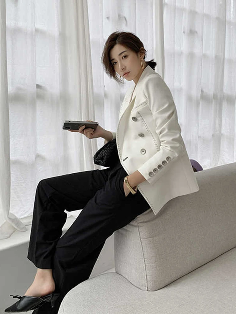 [EAM]  Women White Line Split Irregular Blazer New Lapel Long Sleeve Loose Fit  Jacket Fashion Tide Spring Autumn 2022 1Z409 dressy pant suits