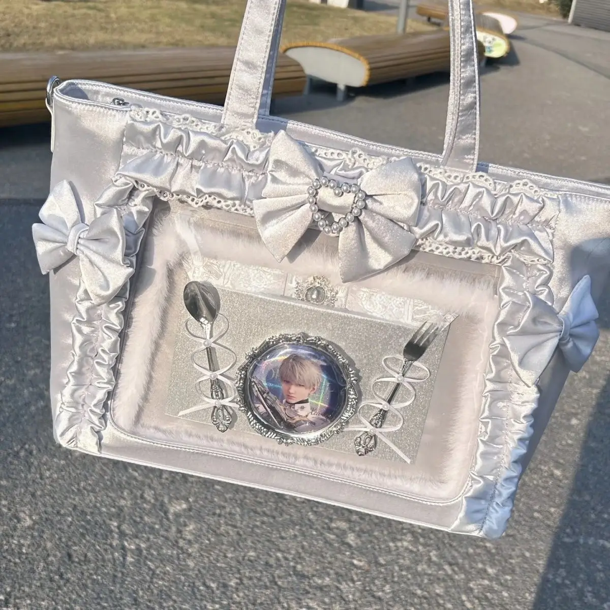 Lace Bow Ribbon JK Uniform Style Portable Tote Bag - Sweet and Cool Girl Ulzzang Ita Bag
