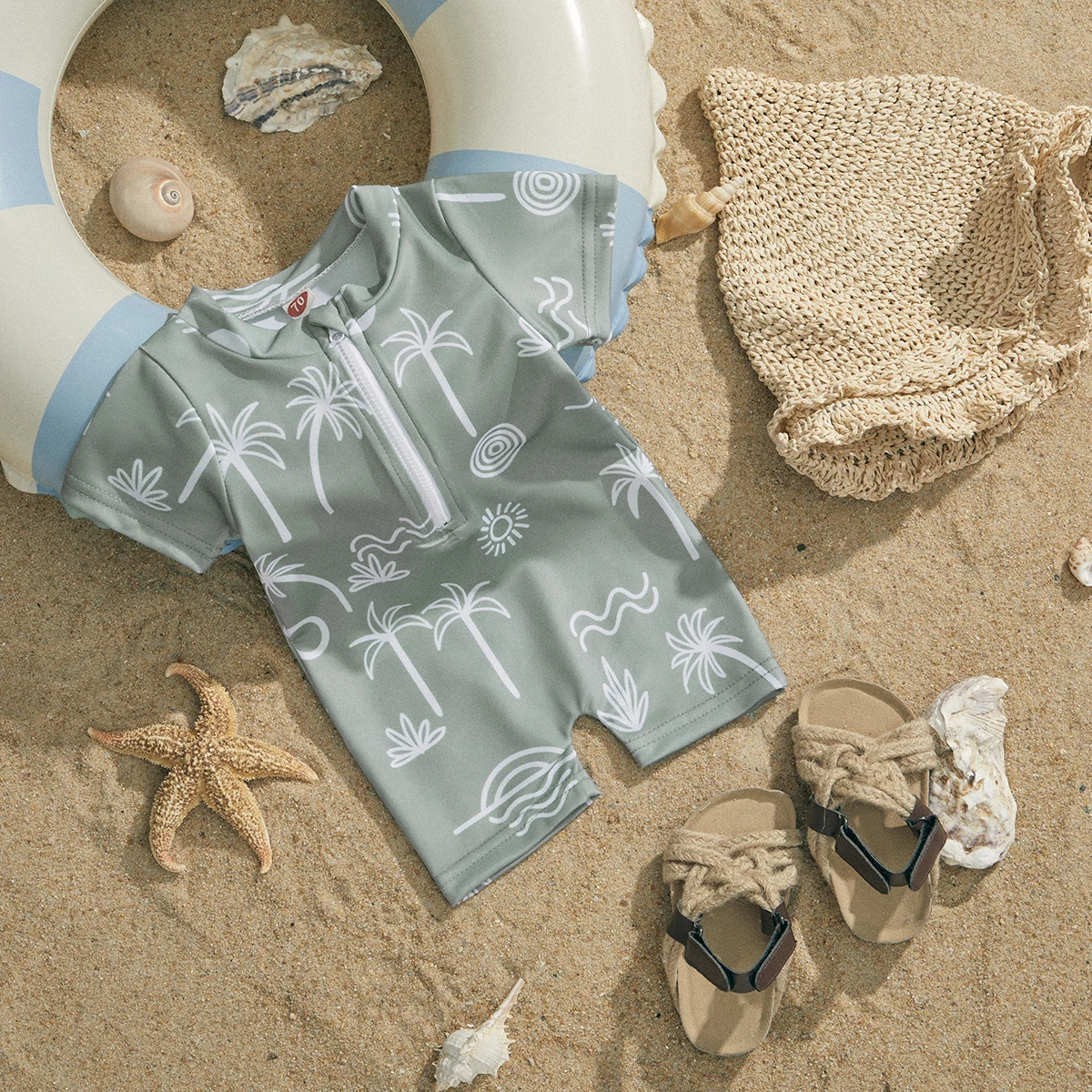 ma&baby 0-3Y Newborn Infant Toddler Baby Girl Boy Swimwear Coconut Tree Print Swimsuit Summer Beachwear Bathing Suit