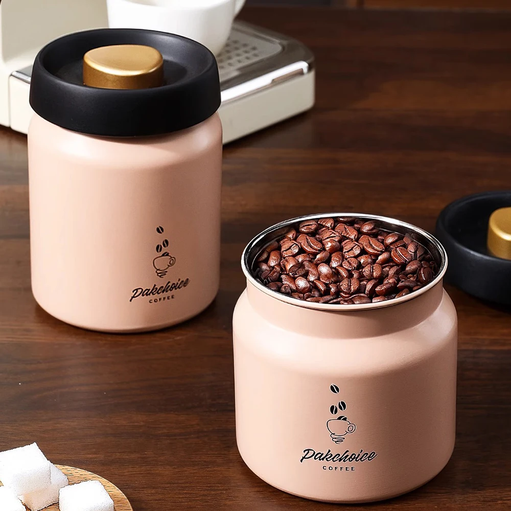 Vacuum Stainless Steel Coffee Bean Sealed Jar 500/900/1200ml Light-proof Tea Jar Coffee Powder Food Storage Storage Jar 2