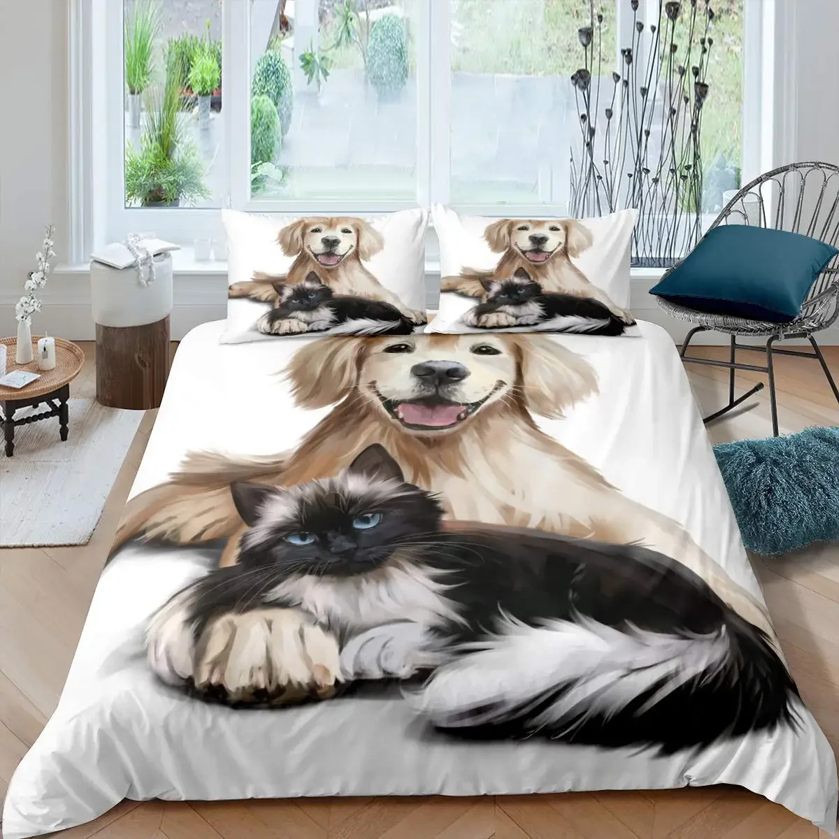 3D דיגיטלי הדפסת 2/3pc בעלי החיים חתול דפוס שמיכת כיסוי ציפית כפולה מיטה סט כיסוי שמיכה רך מיקרופייבר מצעי סט