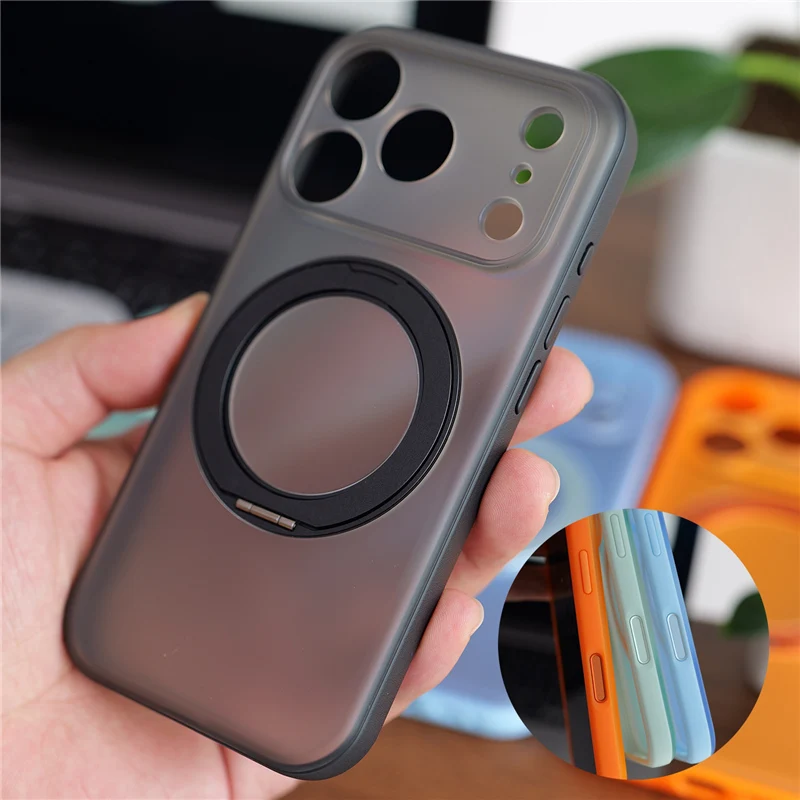 Magnetic Rotating Matte Phone Case with Full Lens Protection - Shockproof & Magsafe Compatible