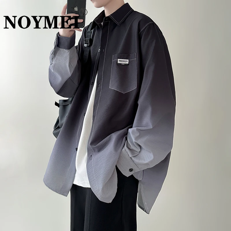 

NOYMEI Contrasting Colors Shirt Men Spring Summer New 2024 Lapel Single-breasted Pockets Decorate Casual Blouses WA8558