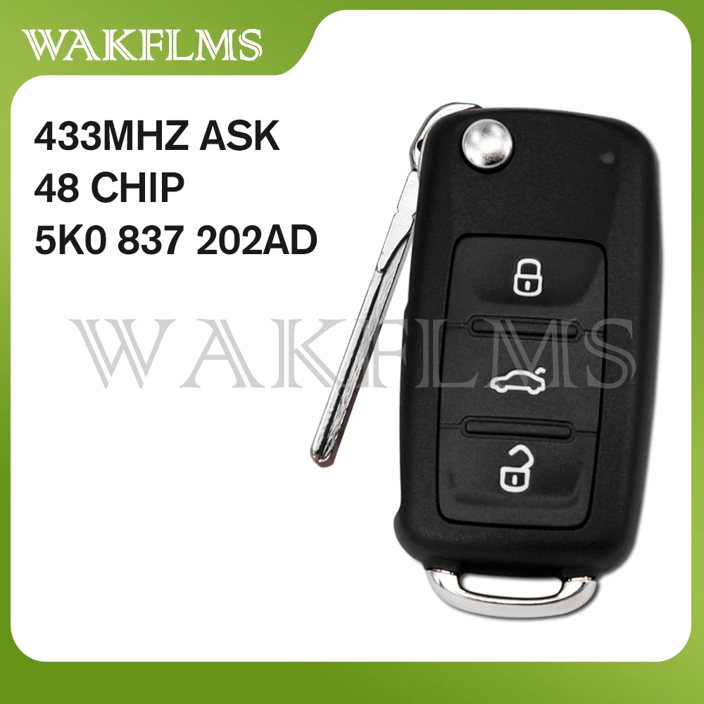 5K0837202AD ID48 433MHz Remote Key VW UP Caddy Touran Eos PASSAT GOLF POLO Jetta Tiguan Transporter 5K0 837 202 AD car remote key