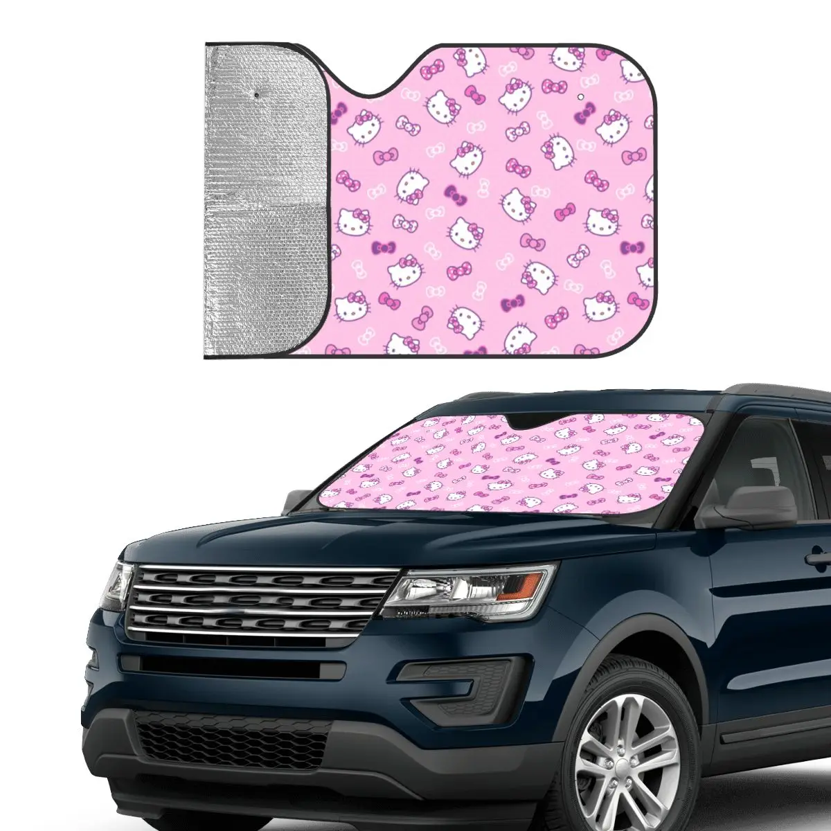 Sanrio Hello Kitty Personality Sunshade Windscreen 76x140cm Kitty White Foils Car Window Windscreen Cover Solar Protect
