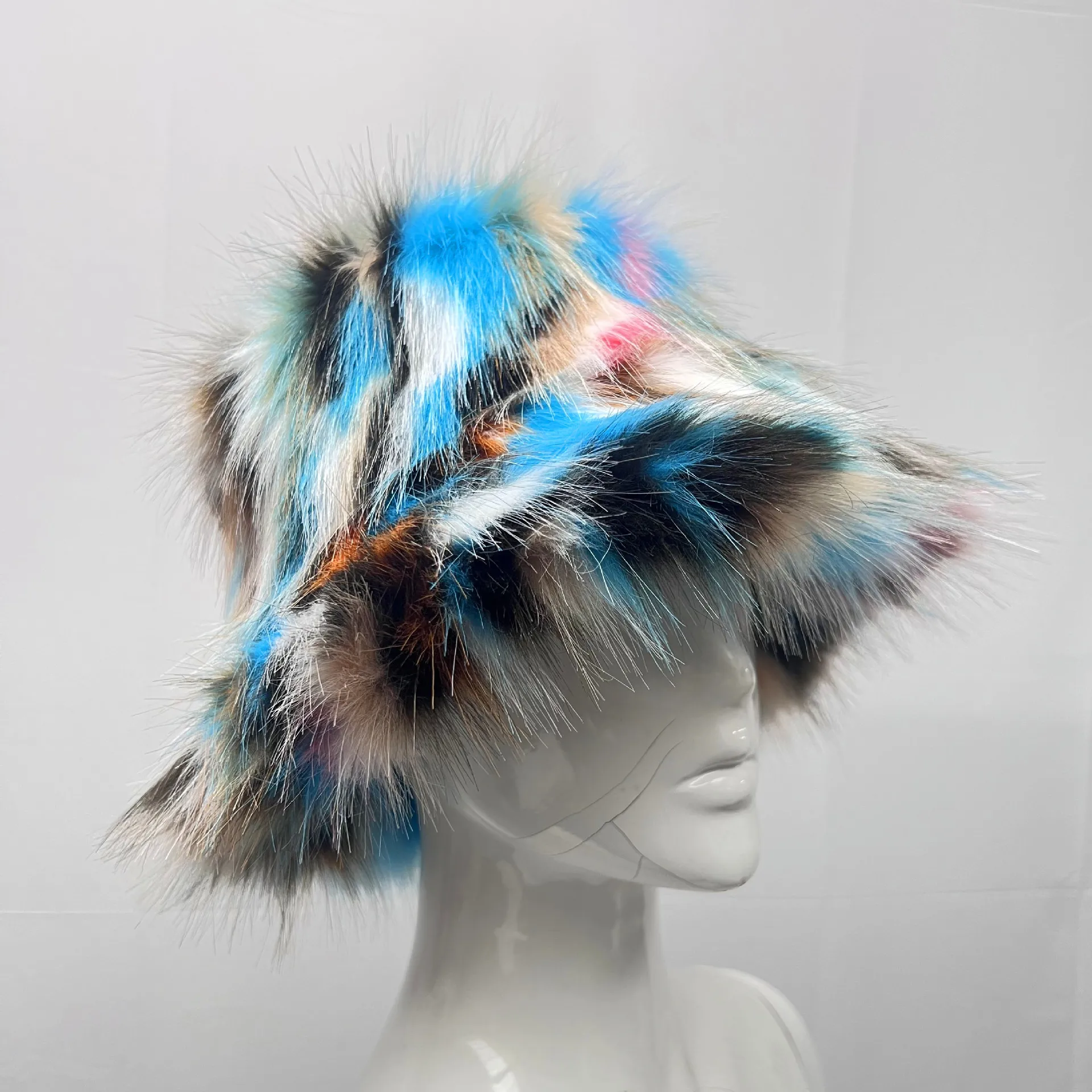 Neuer Kunstfell-Hut für Damen, Eleganter Herbst- und Winter-Fischerhut, Koreanischer Hochwertiger Warmer Damen-Bucket-Hat, Plüsch-Bucket-Cap – Detail 9