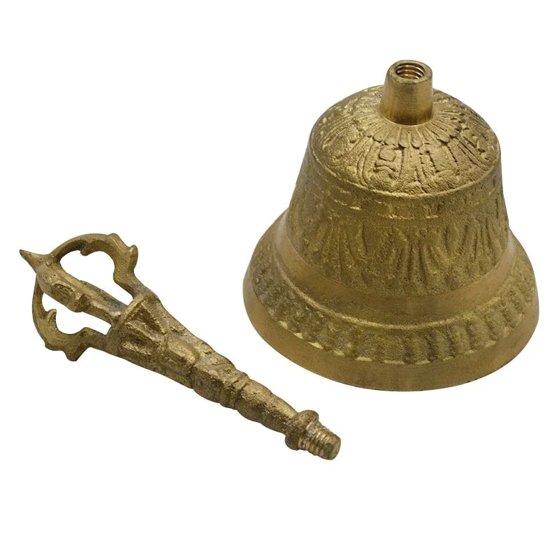 100% Brass Handicraft Large Engraved Hand Bell Produces Loud and Clear Sound School Meditation Church Bronze Bell Creative Gift 4
