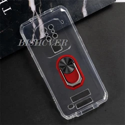 Durable TPU Soft Silicone Phone Case with Back Ring Holder Bracket, 6.53 for Case & Holder (Transparent C Red)