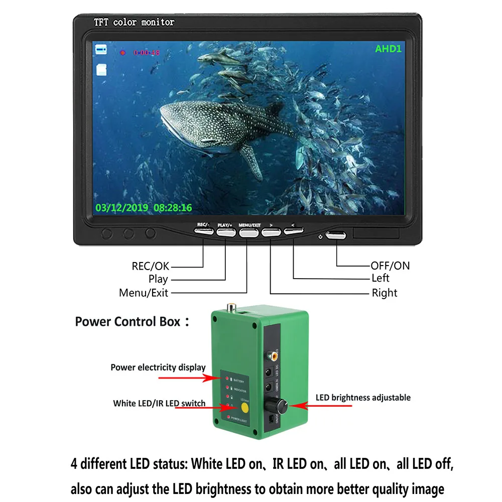 30M/15M DVR Winter Fish Finder Underwater Fishing Camera 7 inch HD 1280*720 Screen With 16G Card For Sea/Boat / Ice Fishing fish finder