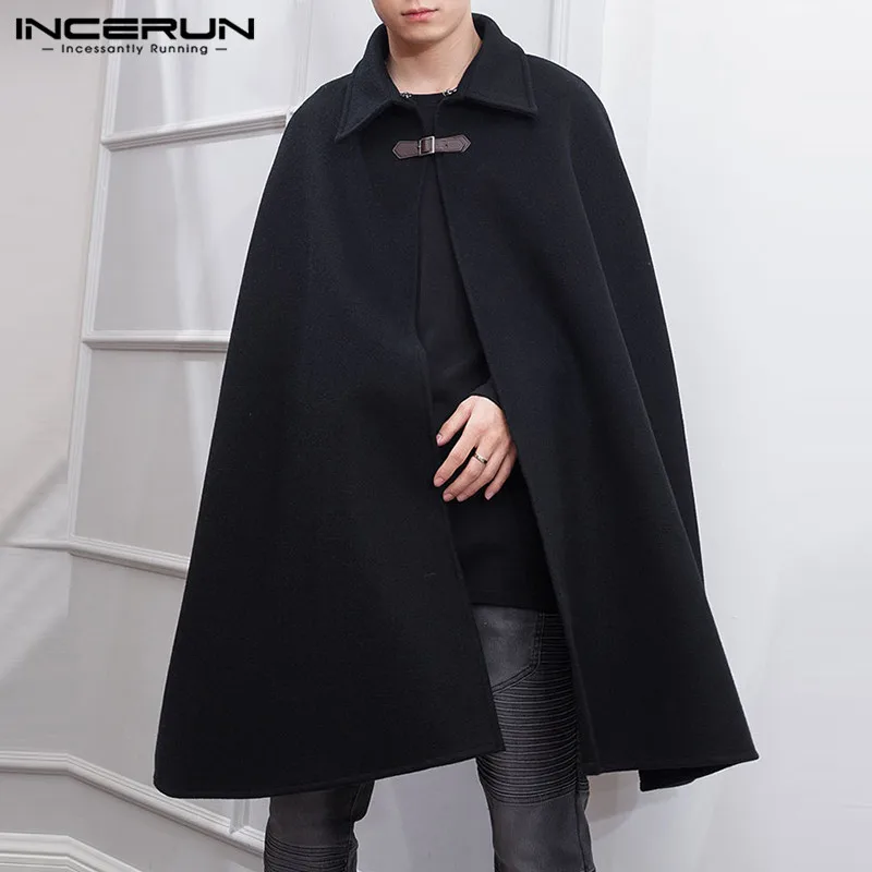 INCERUN Men Long Sleeveless Shawl Cape Coats Casual Loose Solid All-match Overcoats Trench American Style S-5XL trench coat casual men jacket outdoor jackets