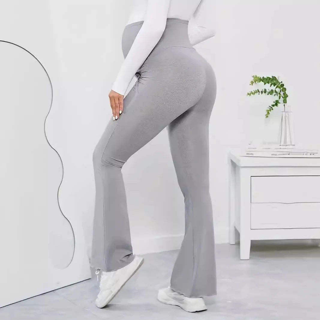 European American Size Boot Cut Solid Wide Waist Support Sports Maternity Tights Flare Legging for Pregnant Women Spring Summer