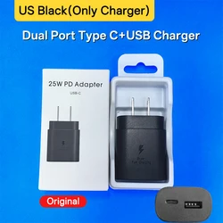 Dual Port 25W Type C USB Charger with 5A Cable - PD Super Fast Charging - US Black Charger
