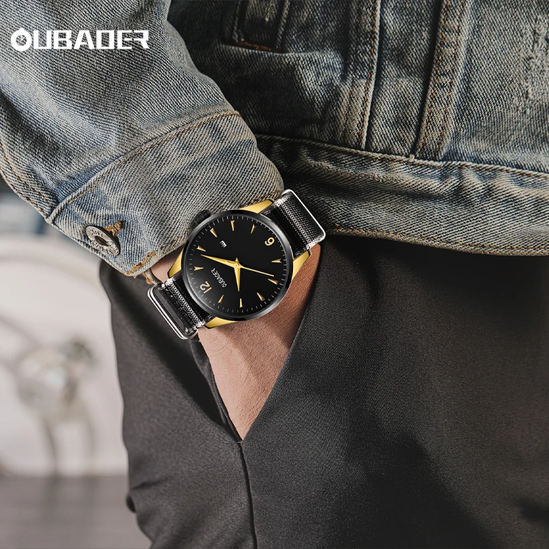 Oubaoer new creative nylon series business high-end luxury quartz movement waterproof nylon wrist watch men's quartz watch