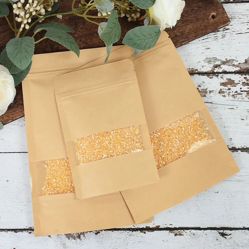 10 Stück Kraftpapier-Lebensmittelbeutel, Standbeutel, Kaffee, Süßigkeit, Verpackung, Trockenfutter, Obst, Kekse, Aufbewahrung, Zip-Lock-Versiegelungsbeutel – Detail 10