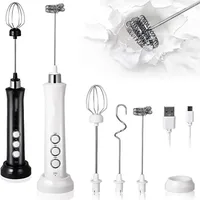 3 In 1 Electric Milk Frother Rechargeable Milk Foam Maker Handheld Foamer High Speeds Milk Frother Drink Mixer Coffee 2