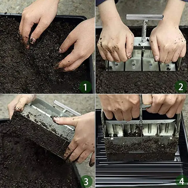 1 Beállított Kézi Talajblokk -Készítő Rozsdamentes Fém Talaj Blokkoló Szerszám Újrahasznosítható Ergonómikus Fogantyúkert Kerti Szerszámkészlet - Image 4