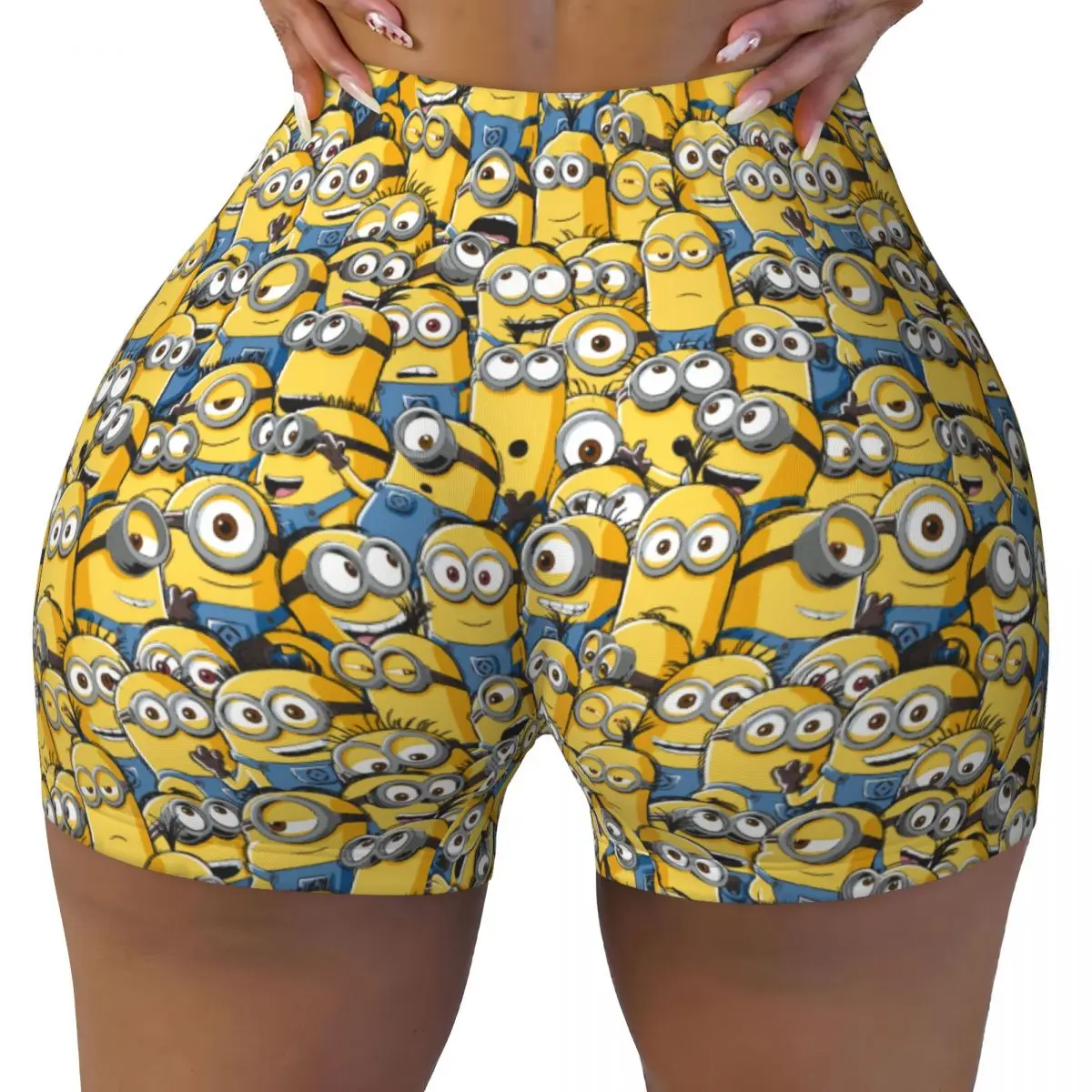 Minions Anime Workout Volleyball Biker Shorts Women's Cartoon Minion Gym Yoga Shorts