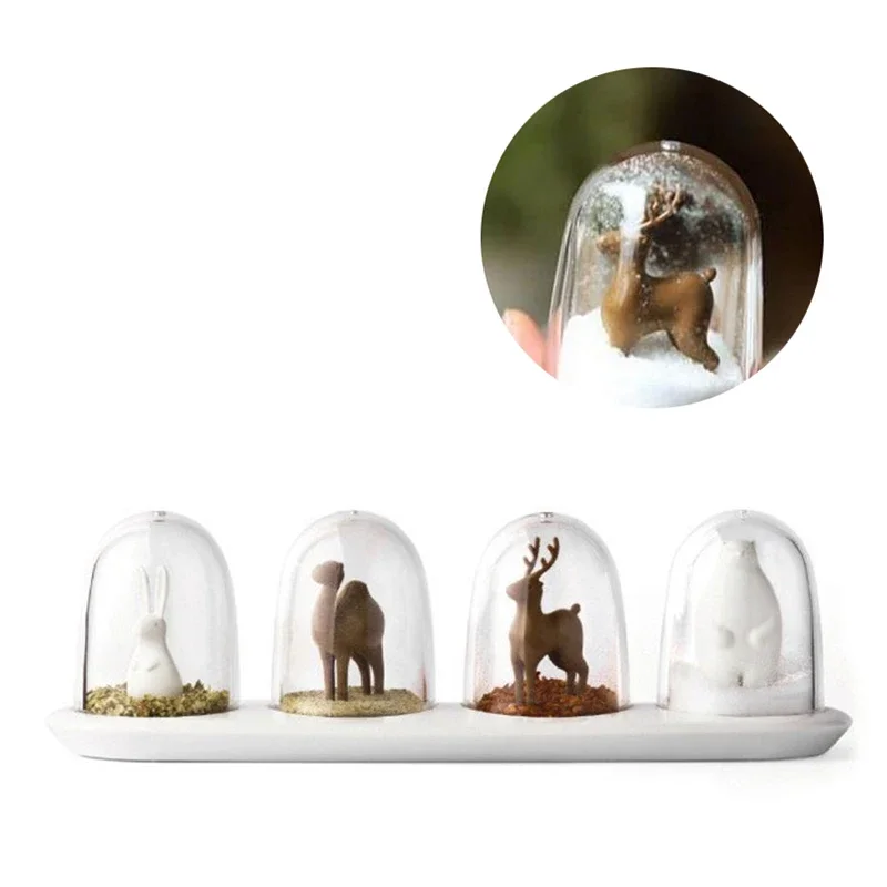 Kitchen Creative Spice Jar Storage Container Four Seasons Plant Animal Salt Sugar Spices Storage Box 4PCS Kitchen Seasoning Tool