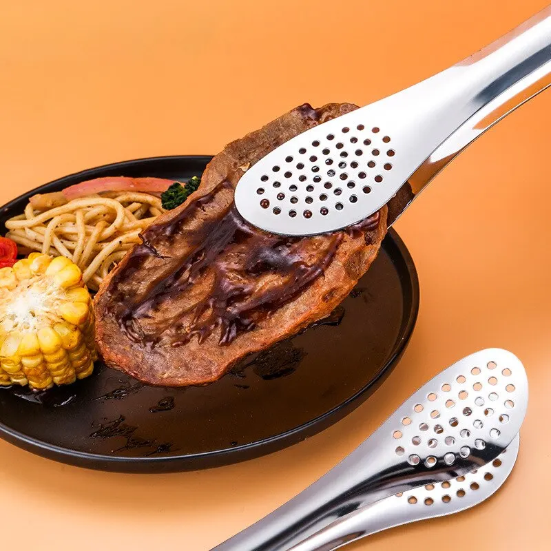 Food Tongs 1pc Silvery Kitchen Utensils BBQ Food Clip Kitchen Chief Tongs Stainless Steel Portable for Picnic Barbecue Cooking Articles