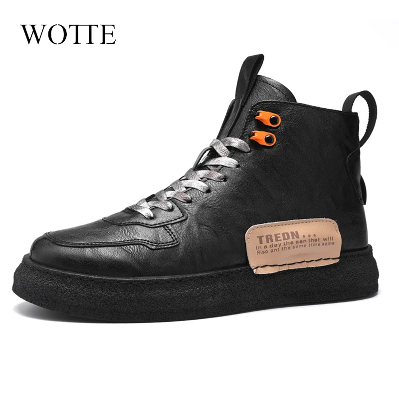 

Мужские высокие кожаные кроссовки, обувь на толстой подошве, повседневные модные однотонные бархатные теплые ботинки, оригинальные зимние мужские ботинки