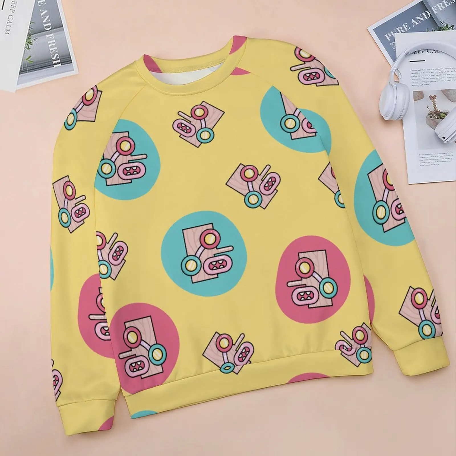 

Raglan Round Neck Sweater WomenHotRobot,Women's top sweater pattern cartoon fashion girl sleeve round neck T