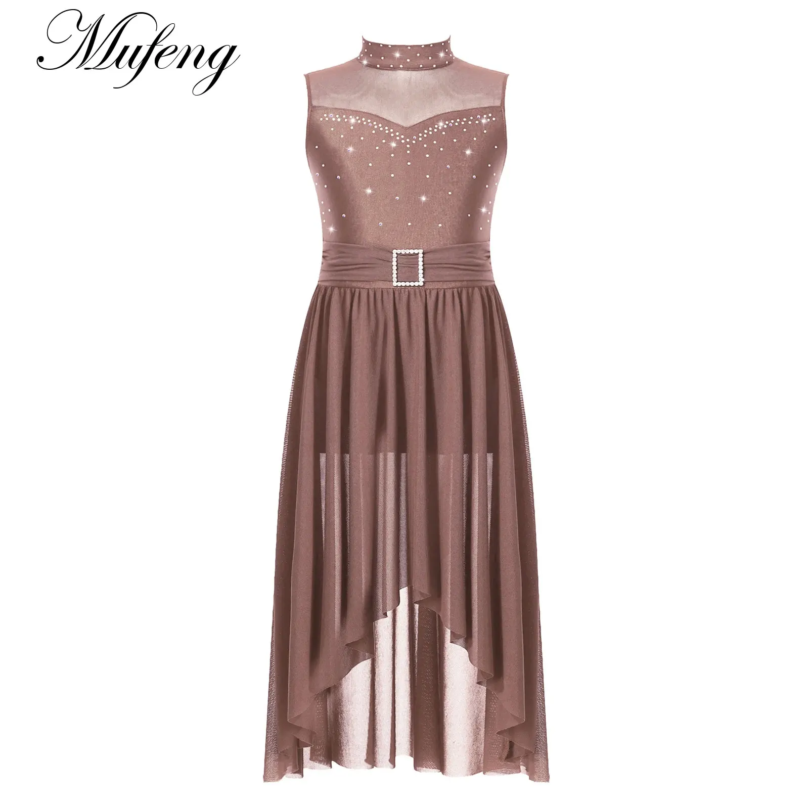 

Kids Girls Lyrical Modern Dance Dress Sleeveless Hollow Rhinestone Ballet Gymnastics Leotard Dresses Figure Skating Dancewear
