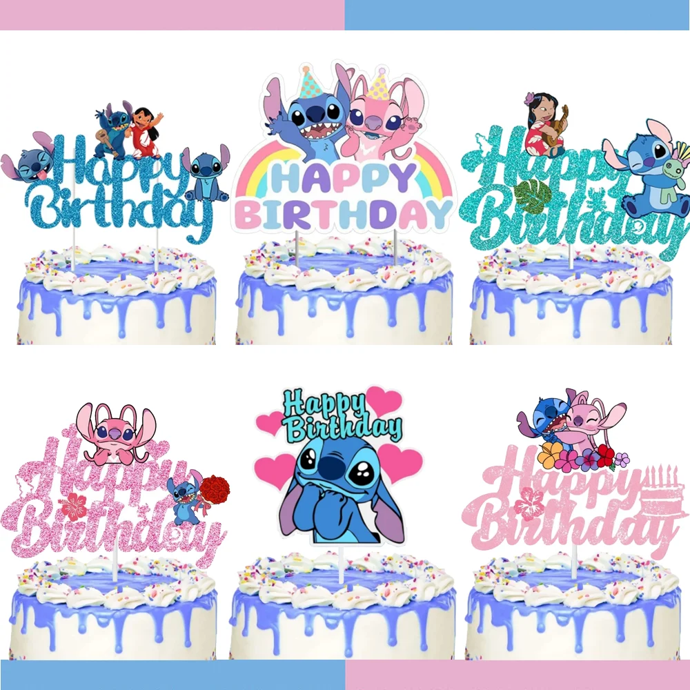 

Disney Lilo & Stitch Cake Topper Happy Birthday Cake Decoration Acrylic Party Supplies for Kids Birthday Baby Shower Decorations