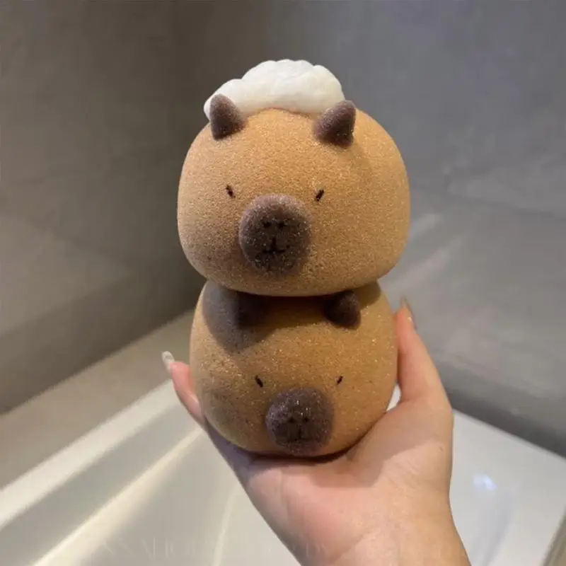Capybara Bath Sponge Ball Cute Cartoon Animal Baby Shower Brushes Body Cleaning Brush Bubble Sponges Bathroom Accessories 5