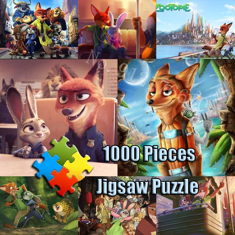 

Disney Cartoon Movie Zootopia Jigsaw Puzzle 1000 Pieces Cute Rabbit Fox Flat Puzzle Relax Decompress Toy Education Game