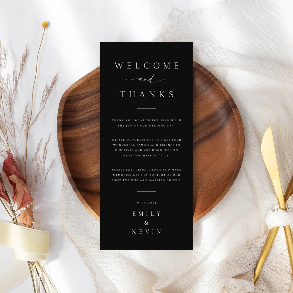 Personalized Thank You Seating Cards, Wedding Table Setting Thank You Cards, Black Black Card with Name Greeting Cards