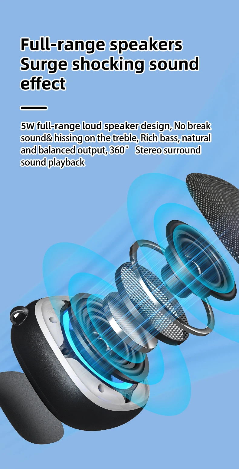 RGB LED Light Speaker Portable Waterproof Bluetooth Outdoor Wireless Stereo Sound Lightweight Speaker