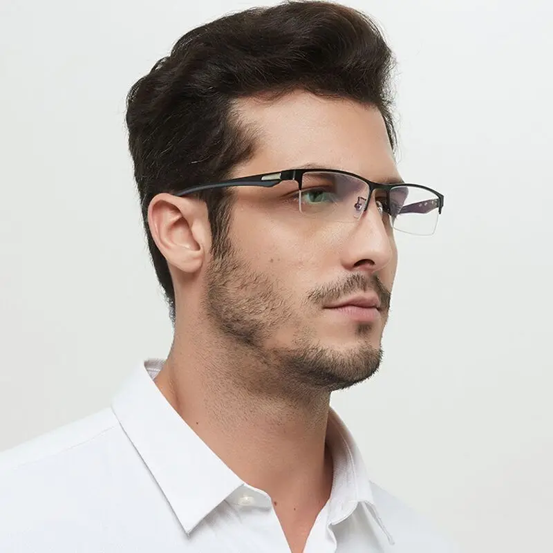 New Unisex Business Myopia Glasses for Men Metal Half Frame Minus Eyeglasses Anti Blue Light Nearsighted Eyewear Diopter To -6.0 2