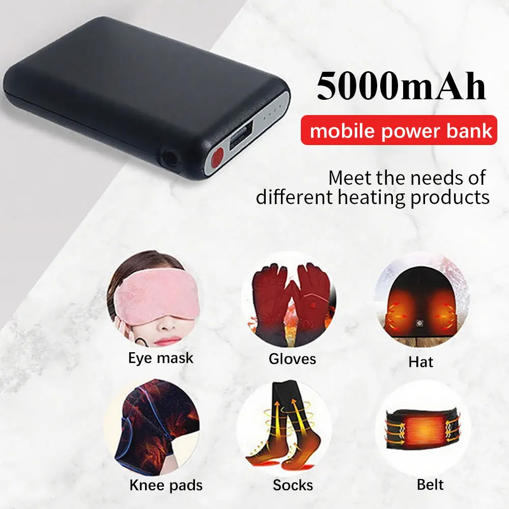 5000mAh Mobile Power Mini Portable Battery Pack for Heated Socks Vests Scarves Gloves Belts Warming Patch USB DC Output 5V2A