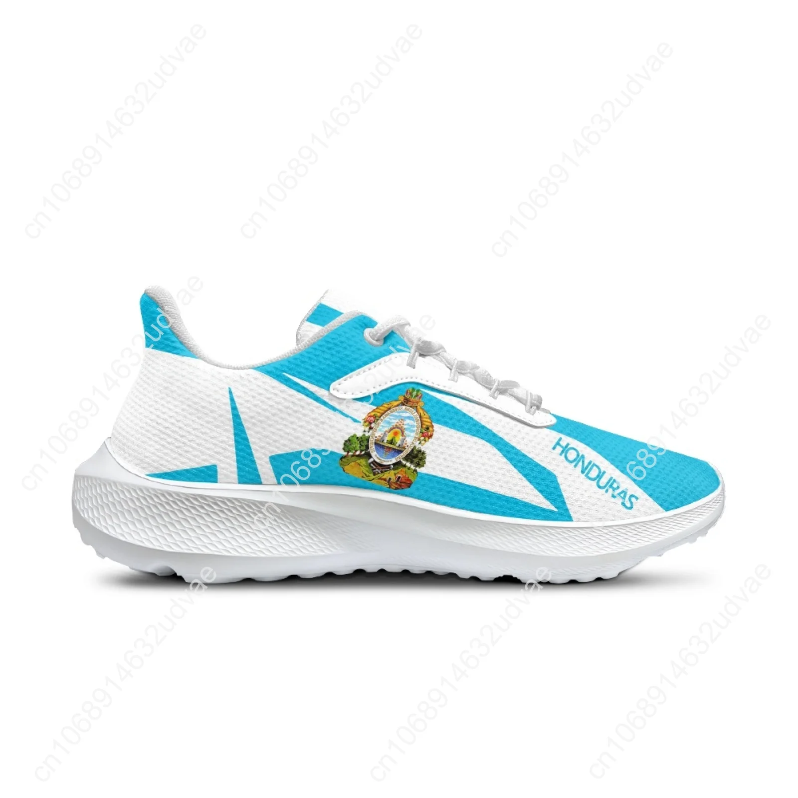 Light Blue Women's White Sole Sneakers Honduras Flag Lightweight Lace-up Casual Sneakers Lace-up Walking Shoes