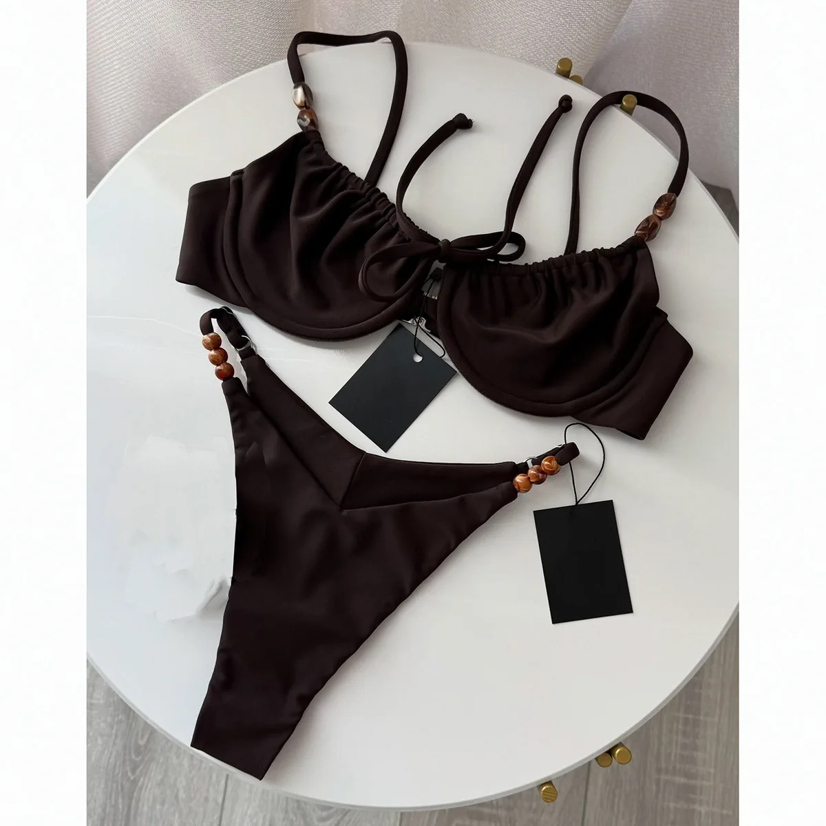 2026 Sexy Einfarbiger Bikini Badeanzug Damen Zweiteiliger Badeanzug Grenzüberschreitender Handel Einfarbiges Bikini-Set für Damen