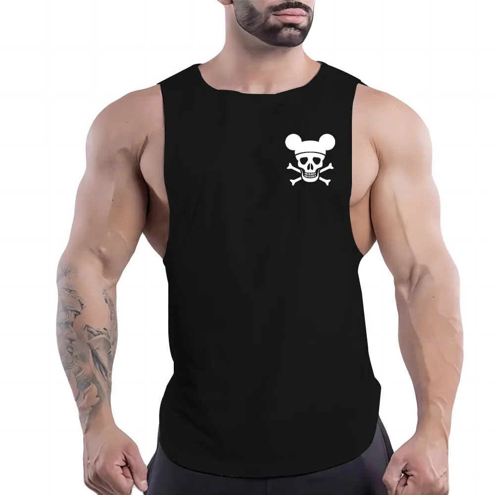 

Four Seasons 2023 2D Vintage Fun Skull Man Print Quick Drying Casual Running Sports Vest Gym Men Hip Hop Black top vest