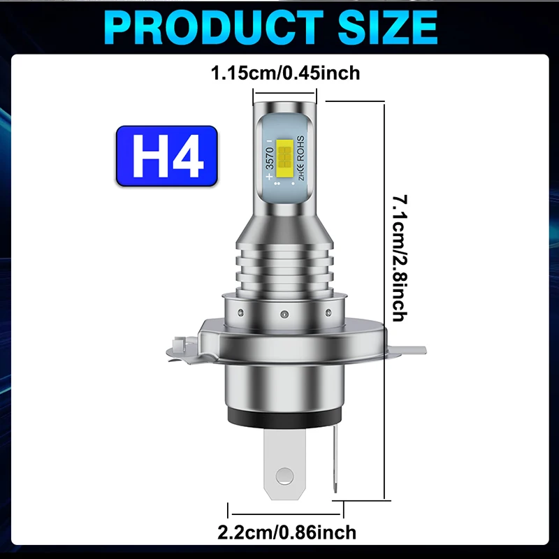 2개입 H4 LED 자동차 헤드라이트 전구 캔버스 미니 사이즈 자동차 라이트 4300K 6000K 8000K 12V 자동차 전구 상/하향등 고루멘 밝기