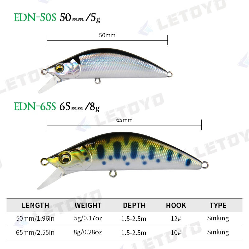 LETOYO 5g 8g Sinking Minnow Fishing Lure Micro Artificial Hard Bait Long  Casting Wobblers For Char Trout Fishing Bass Pike Trout