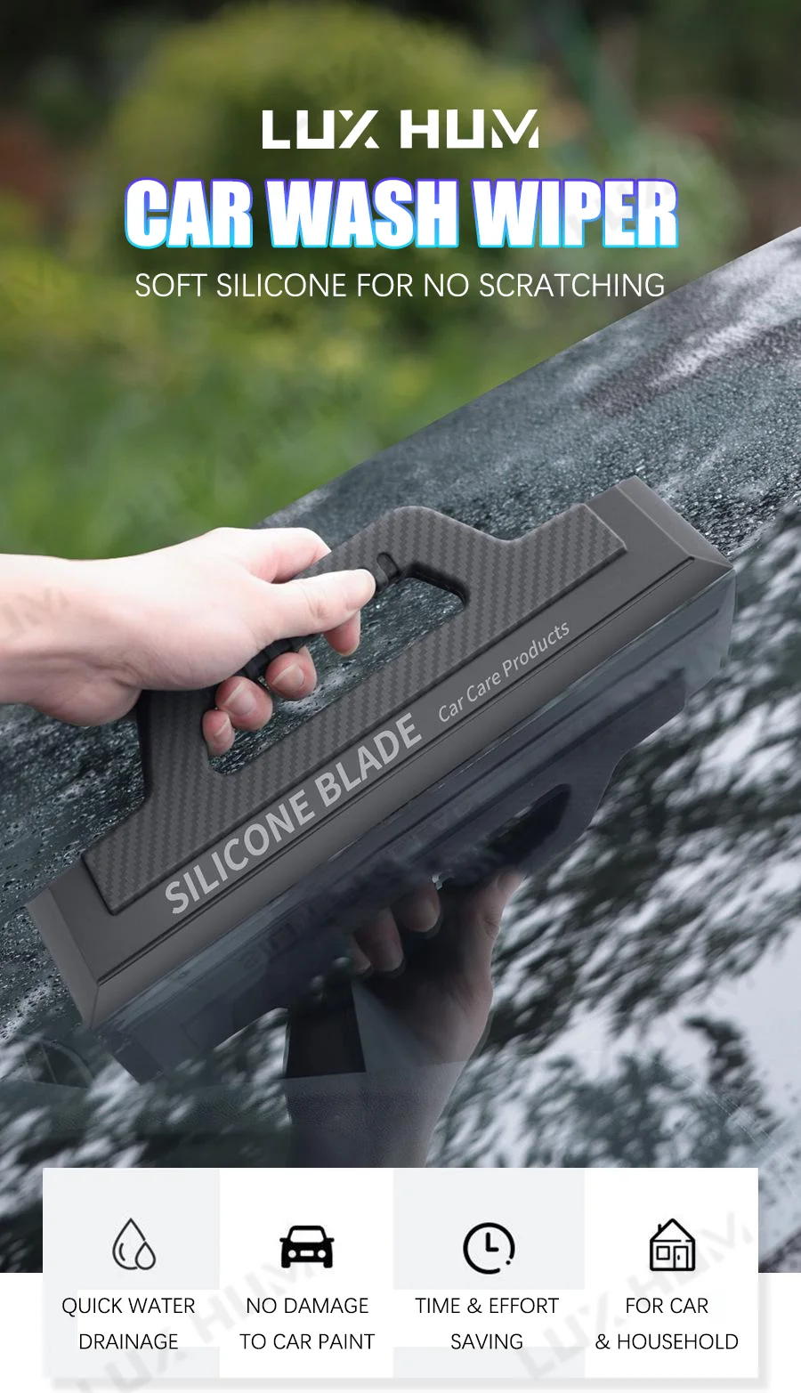 Auto Fenster Rakel Kratzfreie Windschutzscheibe Silikon Klinge Anti-Rutsch Griff Scheibenwischer Auto Detaillierung Glas Wasser Schaber – Detail 1