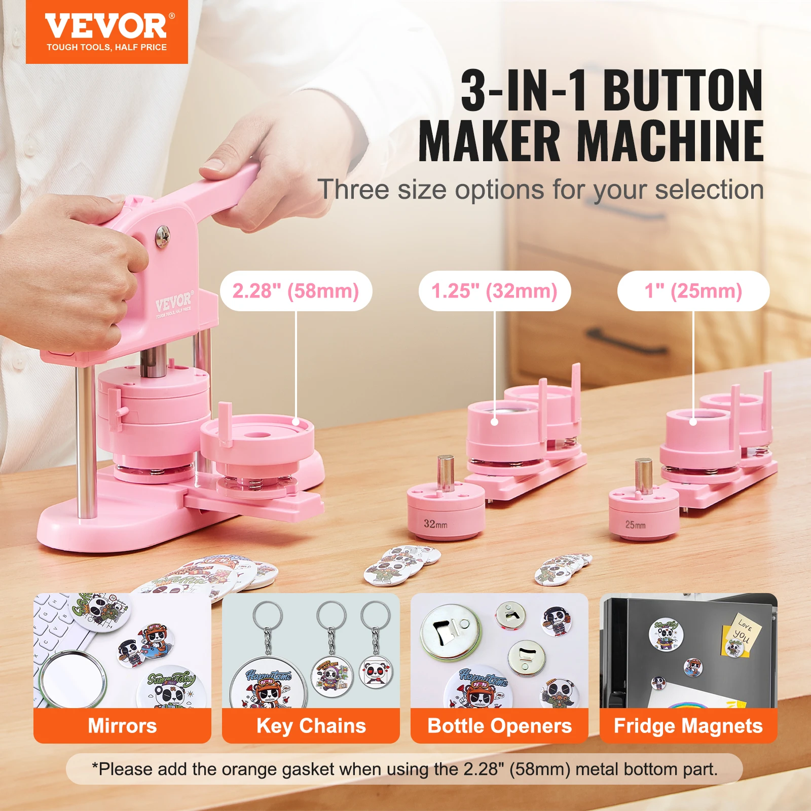 VEVOR 3-IN-1 Button Maker Machine Panda Magic Book Ergonomic Arc Handle Punch Press Kit button maker machine