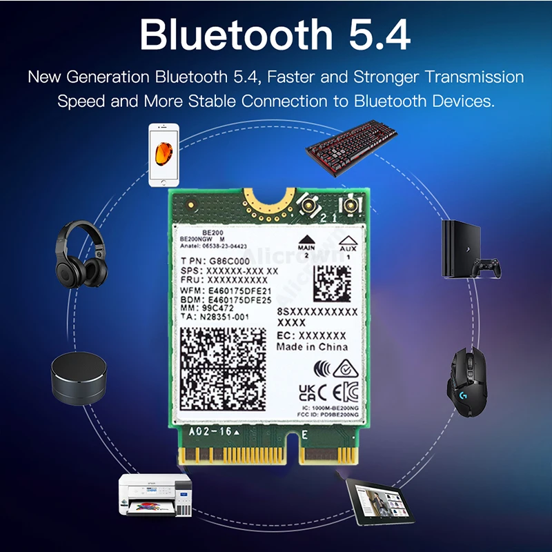 WiFi 7 BE200 Bluetooth 5.4 Wifi Card Tri Band 2.4G/5G/6GHz Wireless Network Adap