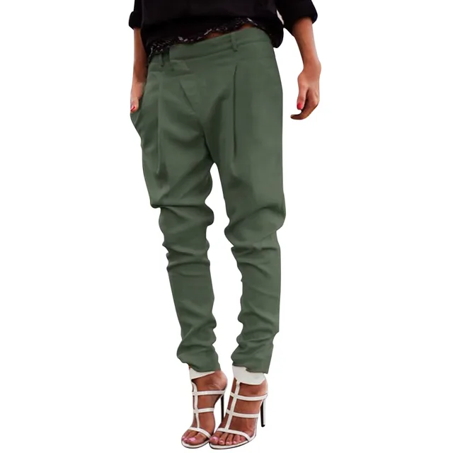 Women Chic Fashion Office Wear Harem Pencil Pants Elastic Waist Button Female Casual Trousers Streetwear 3