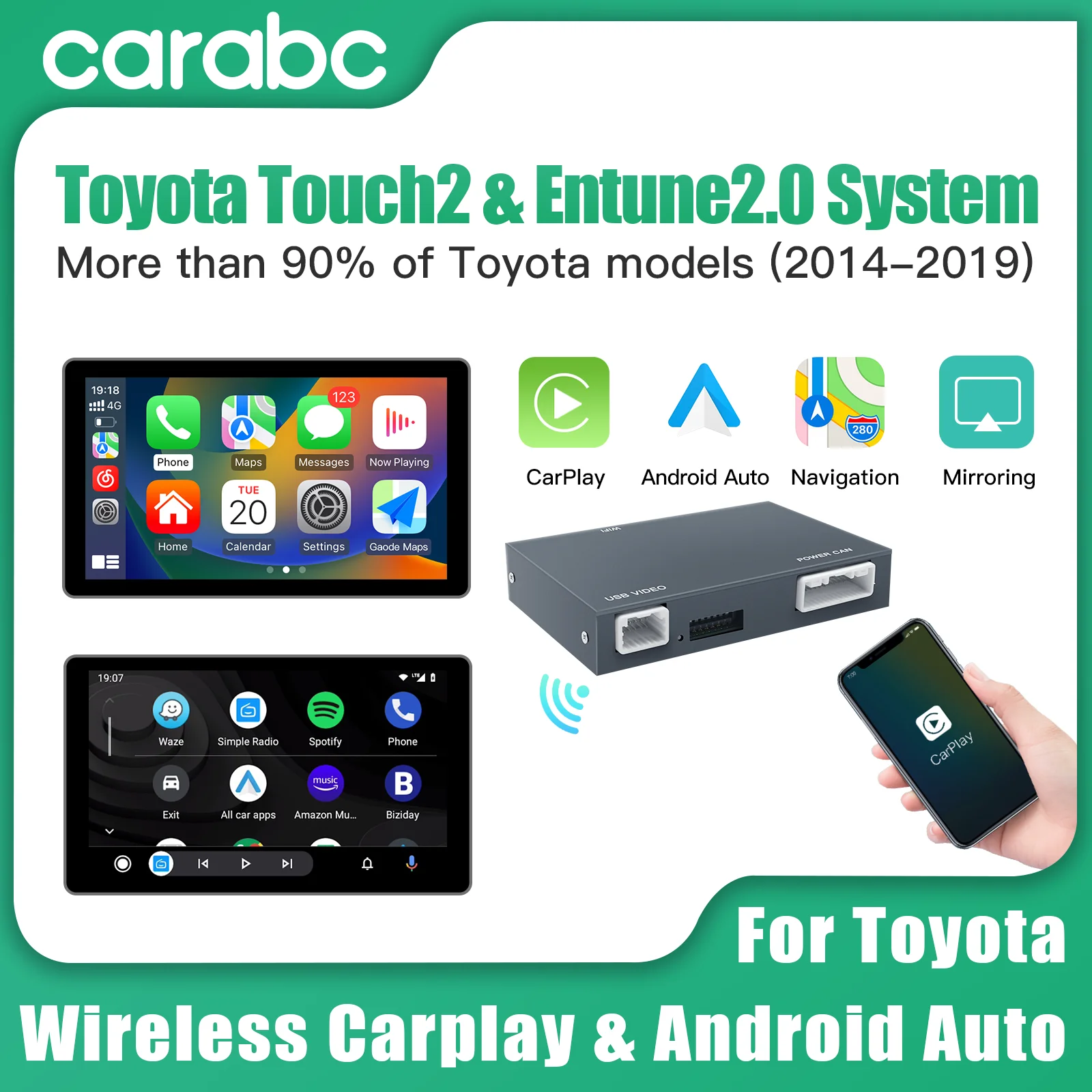 CARABC Wireless Carplay Android Auto Per TOYOTA Camry CHR RAV4 Corolla Tacoma Tundra Highlander Prius 4Runner Yaris Modulo