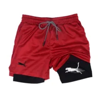 Men's Fitness Two-in-one Shorts Double-layer Beach Pants Trendy Printed Sports Shorts Outdoor Training Running Shorts M-3XL 1