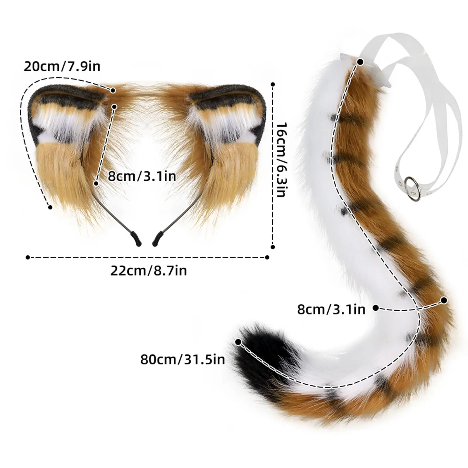 Tiger Ears and Tail Set Cosplay Tiger Long Tail for Halloween Prom Birthday